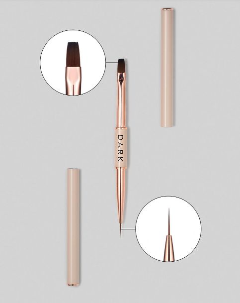 Doppelseitiger beiger Pinsel DARK (Liner 11 mm, flacher quadratischer Pinsel, Gelpinsel 9 mm)