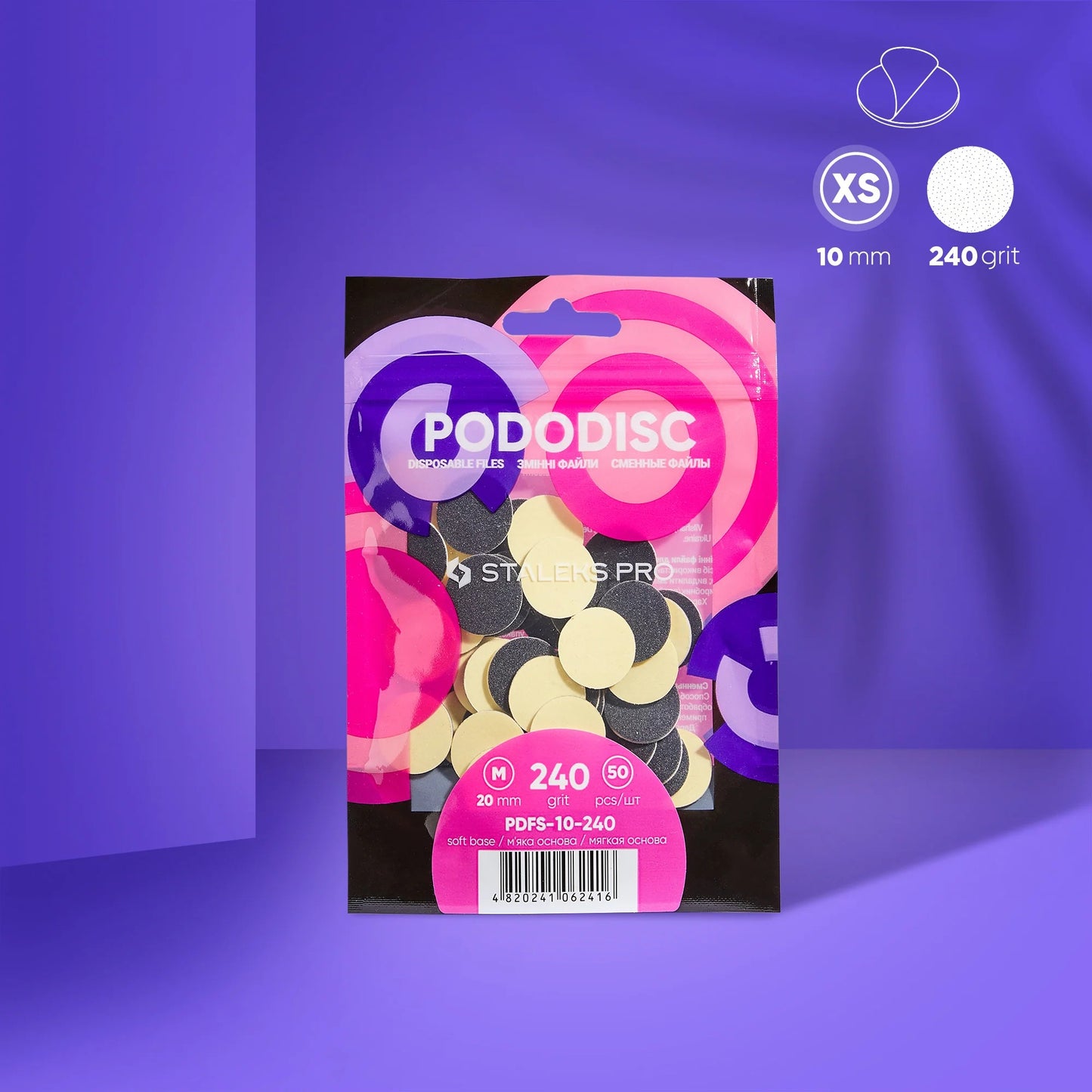 Ersatzfeilen auf weicher Basis für die Pedikürescheibe PODODISC STALEKS PRO XS (50 Stück), Körnung 240