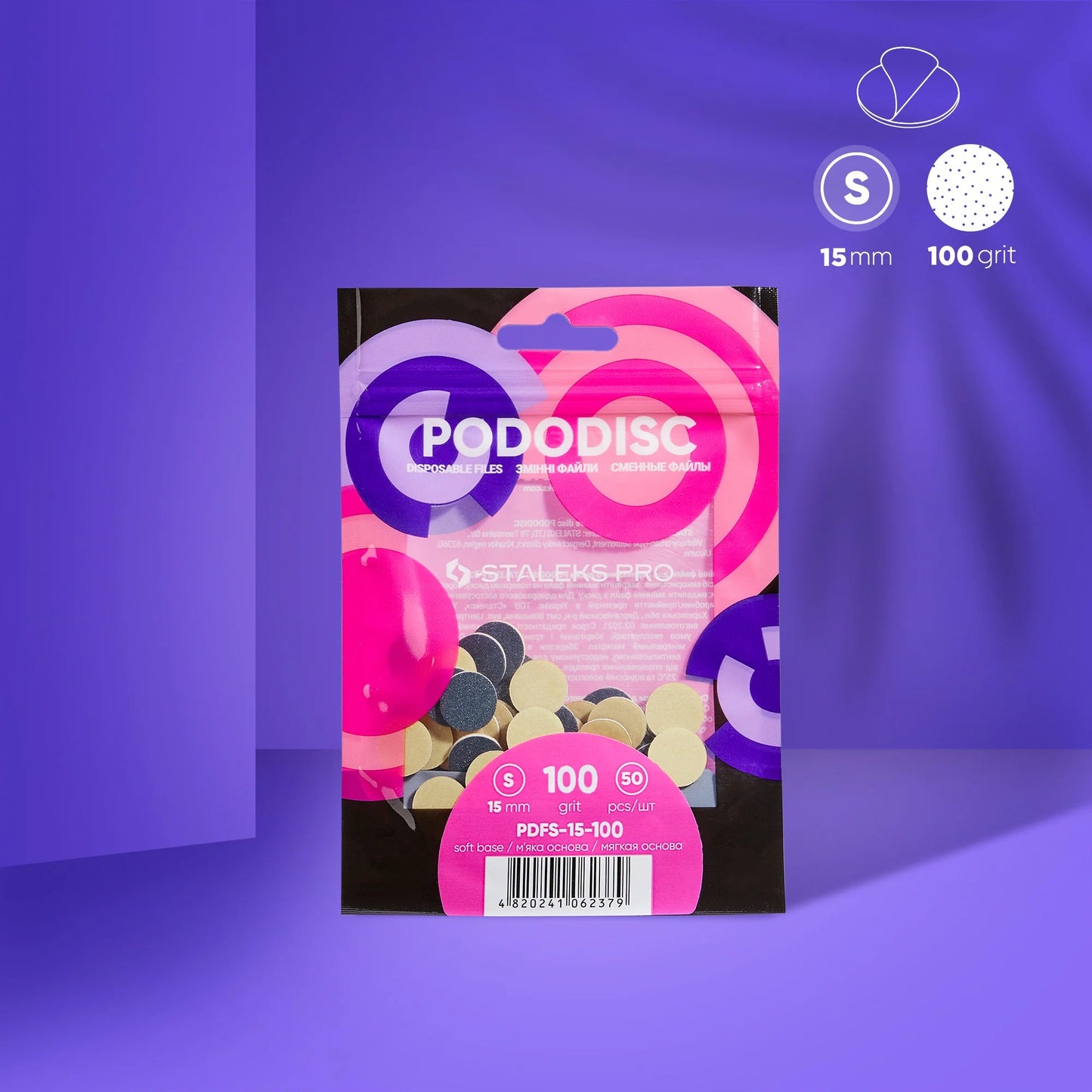 Ersatzfeilen auf weicher Basis für die Pedikürescheibe PODODISC STALEKS PRO S (50 Stück), Körnung 100