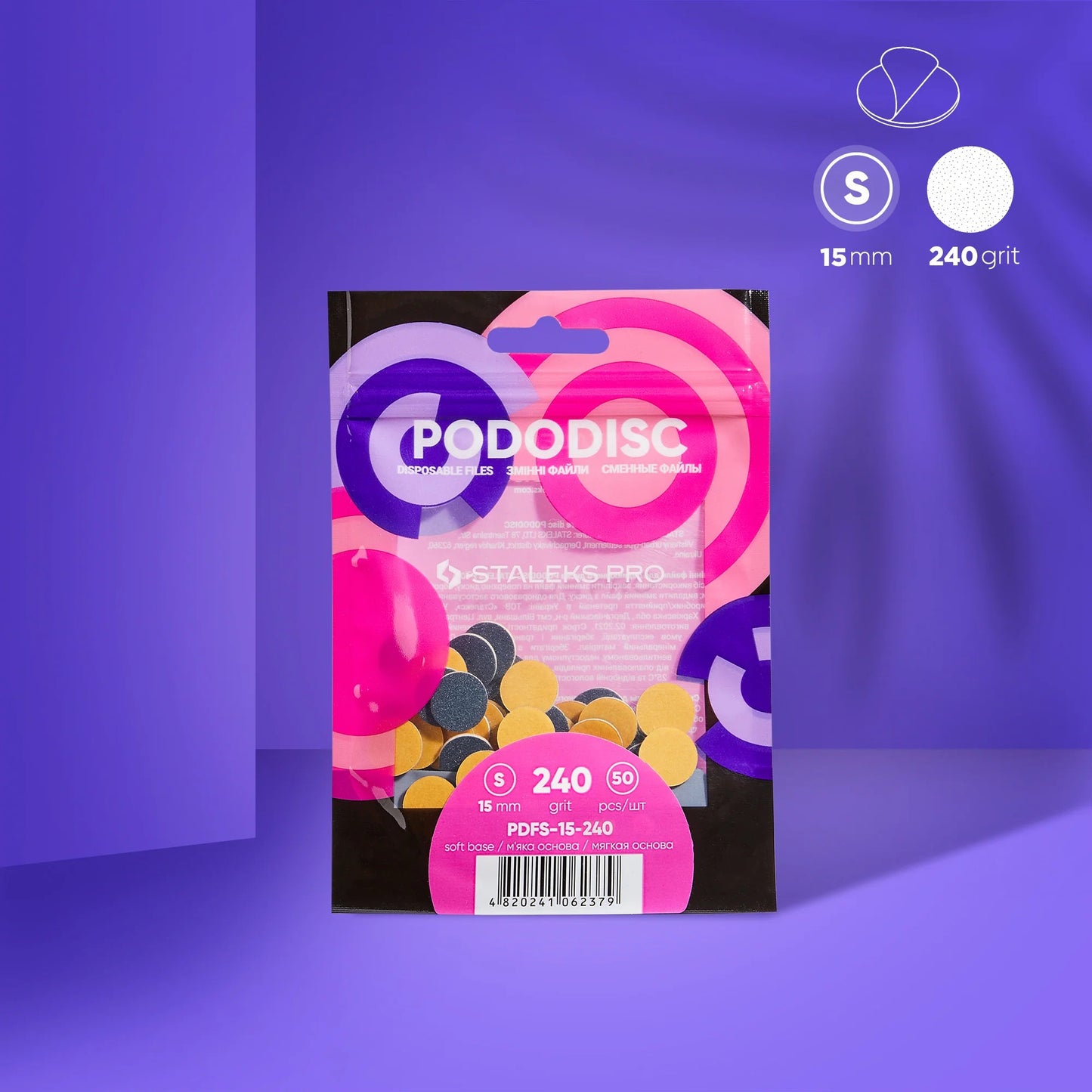 Ersatzfeilen auf weicher Basis für die Pedikürescheibe PODODISC STALEKS PRO S (50 Stück), Körnung 240