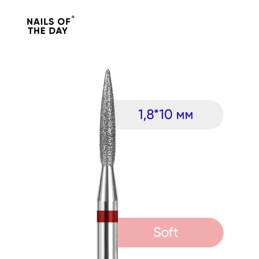 Nailsoftheday Diamant-Nagelfräser, Flammenrot, 1,8 x 10 mm